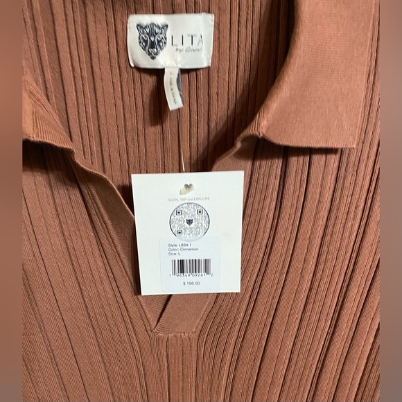 NWT LITA BY CIARA RIB COTTON BLEND POLO MINIDRESS IN CINNAMON SIZE LARGE - Picture 4 of 11